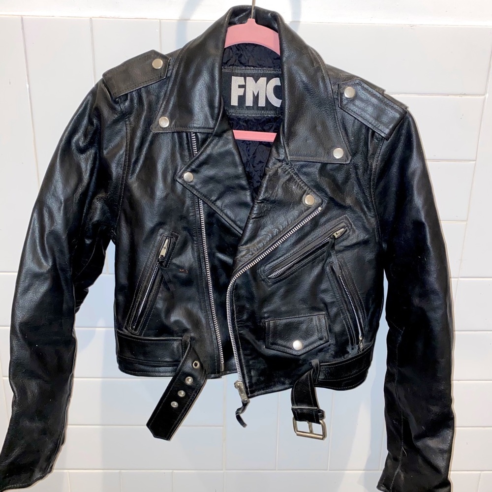 Vintage genuine leather FMC cropped motor jacket